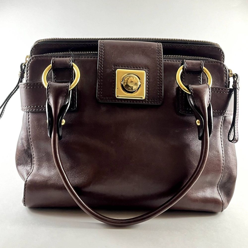 Banana Republic Brown Leather Satchel Handbag 3 Compartment Bag